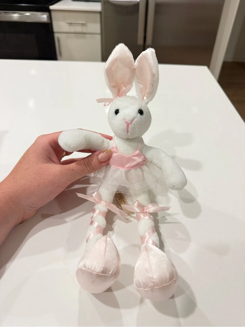 Vintage 90s Plush Bunny Ballerina Toy - White and Light Pink